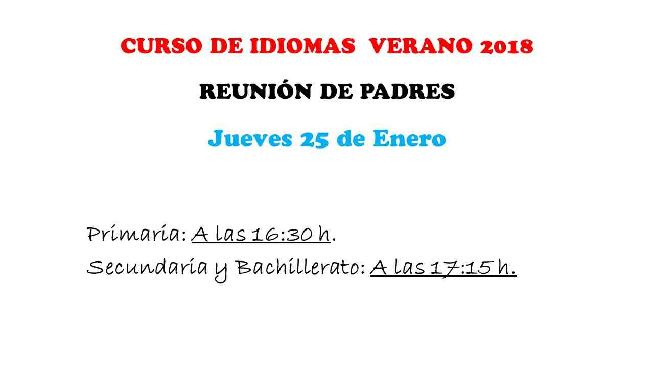 Reunión de padres curso verano 2018